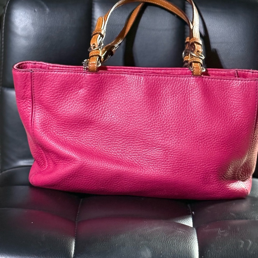 Coach Vintage Chelsea Vibrant Pink Tote Bag with Tan Handles - Picture 3 of 13
